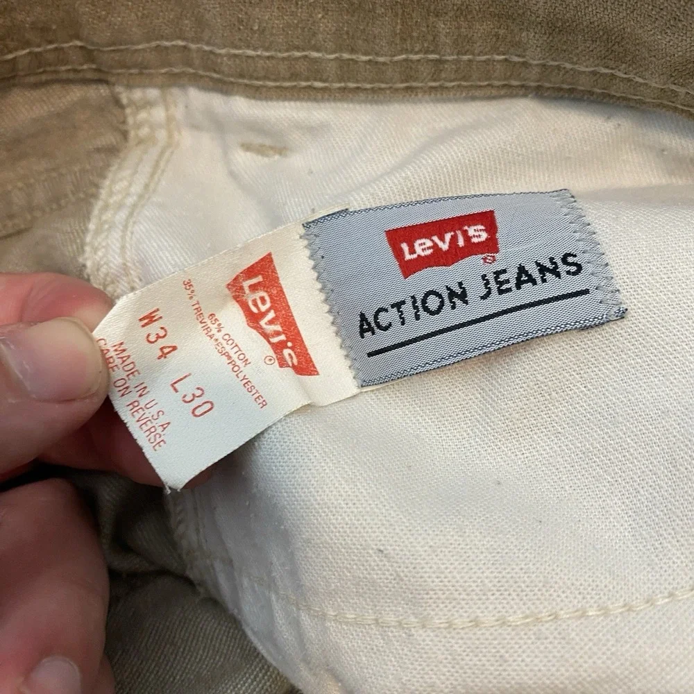 Vintage Levi's Action Jeans Pants Mens 34 Fits 32x30 Beige Khaki Straight 90s